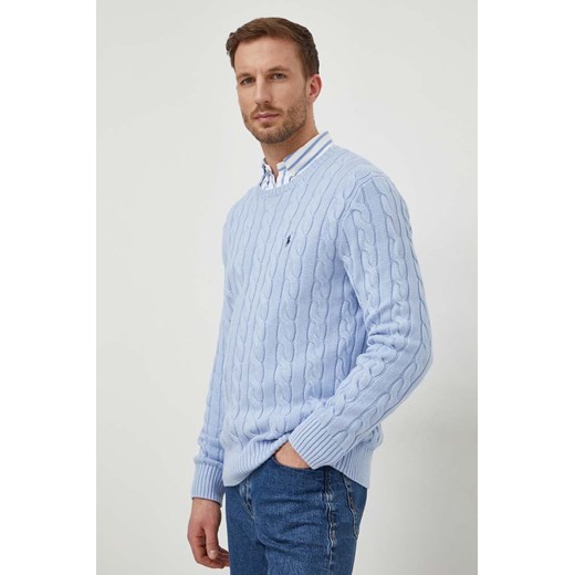 Polo Ralph Lauren sweter bawełniany kolor niebieski ze sklepu ANSWEAR.com w kategorii Swetry męskie - zdjęcie 167899793