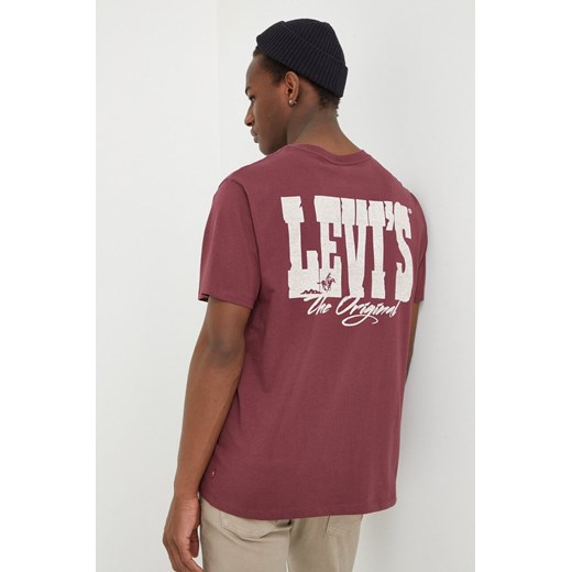 Levi&apos;s t-shirt bawełniany męski kolor bordowy z nadrukiem ze sklepu ANSWEAR.com w kategorii T-shirty męskie - zdjęcie 167899972