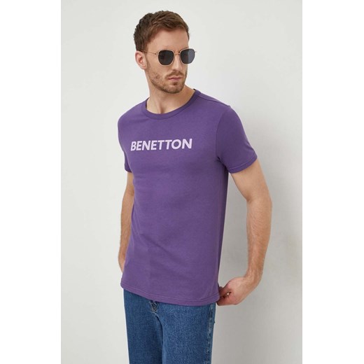 T-shirt męski fioletowy United Colors Of Benetton bawełniany 