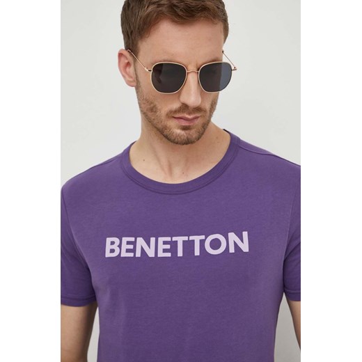 T-shirt męski United Colors Of Benetton wiosenny fioletowy z krótkim rękawem bawełniany 
