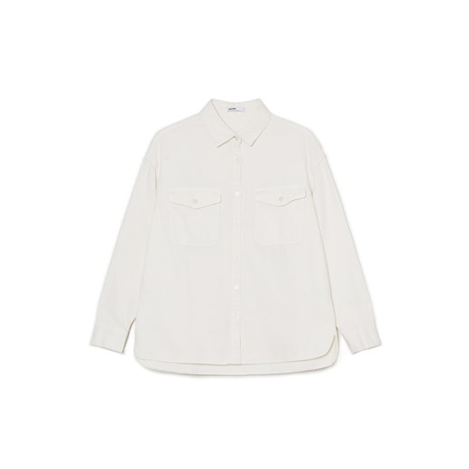Cropp - Kremowa bawełniana koszula z długim rękawem - kremowy ze sklepu Cropp w kategorii Koszule damskie - zdjęcie 167900580