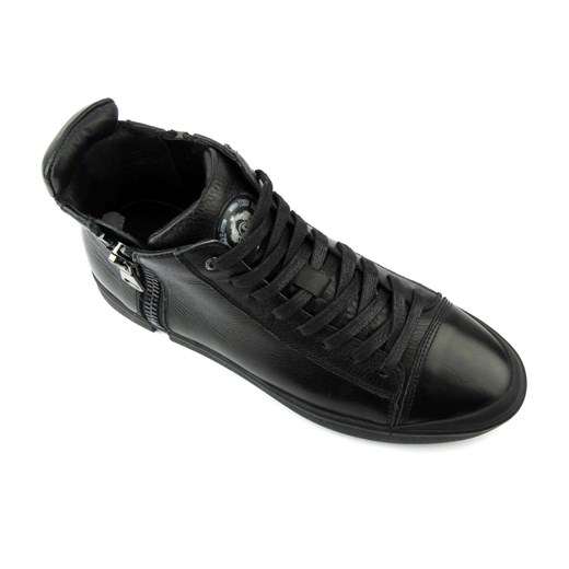 Skórzane sneakersy, trzewiki męskie za kostkę - JOHN DOUBARE M5761-1, czarne John Doubare 40 ulubioneobuwie okazja