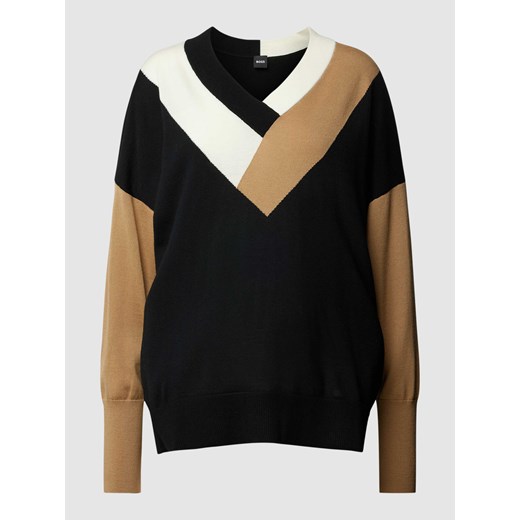 Sweter ze wzorem w stylu Colour Blocking i dekoltem w serek ze sklepu Peek&Cloppenburg  w kategorii Swetry damskie - zdjęcie 167902160