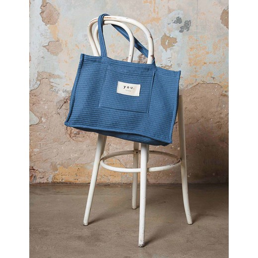 Shopper bag niebieska Youstore ze skóry ekologicznej na ramię duża 