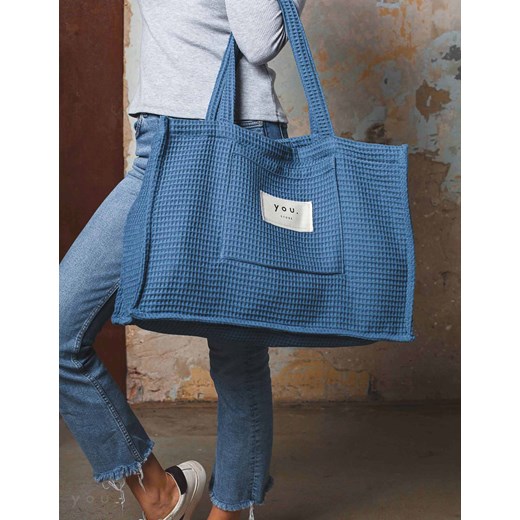 Shopper bag Youstore niebieska duża ze skóry ekologicznej na ramię 