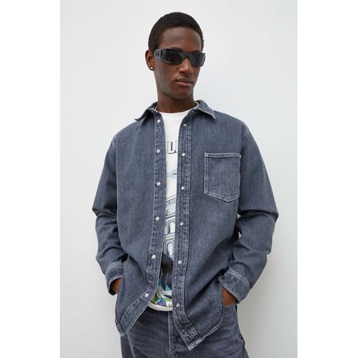 Samsoe Samsoe koszula jeansowa DAMON męska kolor szary regular z kołnierzykiem klasycznym M23400079 ze sklepu ANSWEAR.com w kategorii Koszule męskie - zdjęcie 167927921