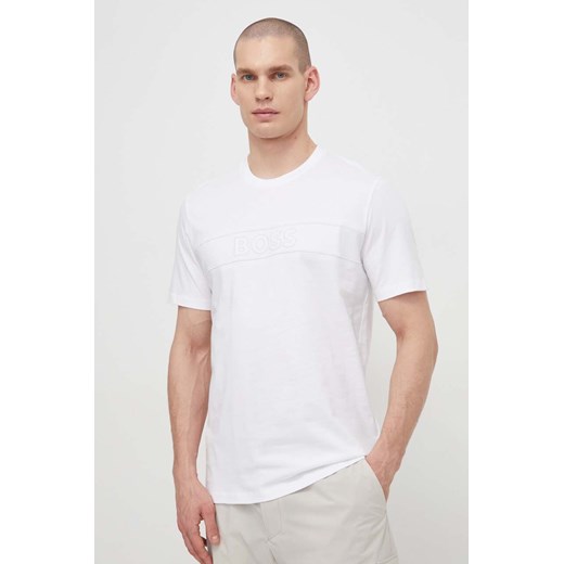 BOSS t-shirt bawełniany męski kolor biały z aplikacją 50511049 ze sklepu ANSWEAR.com w kategorii T-shirty męskie - zdjęcie 167928611