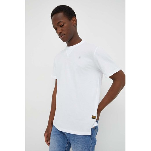 G-Star Raw t-shirt bawełniany męski kolor biały gładki ze sklepu ANSWEAR.com w kategorii T-shirty męskie - zdjęcie 167928754