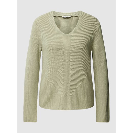 Sweter z dzianiny w jednolitym kolorze z dekoltem w serek ze sklepu Peek&Cloppenburg  w kategorii Swetry damskie - zdjęcie 167934170