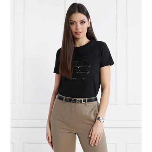 Karl Lagerfeld T-shirt boucle profile | Regular Fit ze sklepu Gomez Fashion Store w kategorii Bluzki damskie - zdjęcie 167936122