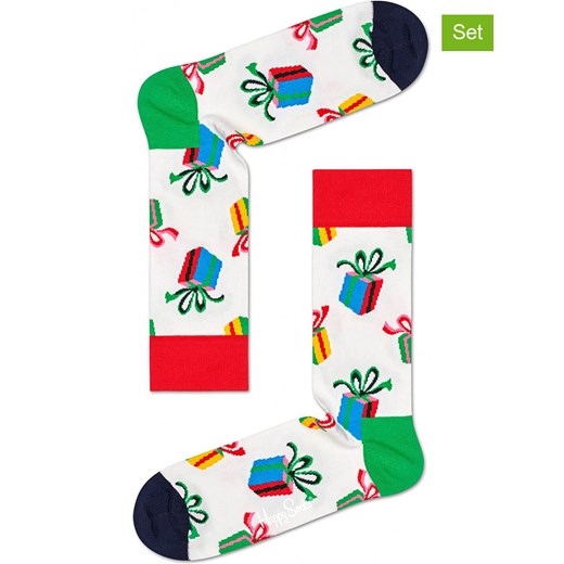 Happy Socks Skarpety (2 pary) &quot;Present&quot; w kolorze białym ze wzorem Happy Socks 41-46 okazja Limango Polska