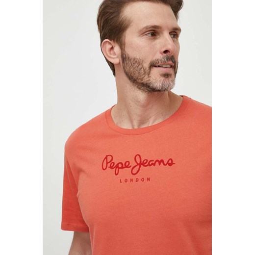 Pepe Jeans t-shirt bawełniany Eggo męski kolor pomarańczowy z nadrukiem ze sklepu ANSWEAR.com w kategorii T-shirty męskie - zdjęcie 167939714