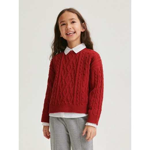 Reserved - Szenilowy sweter - czerwony Reserved 140 (9 lat) okazja Reserved