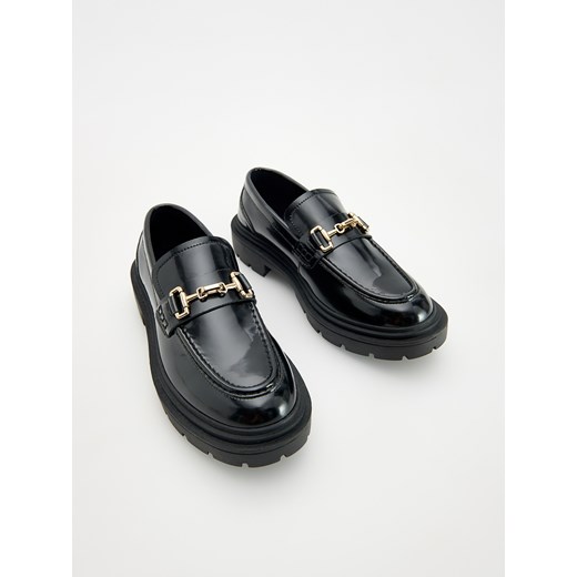 Mokasyny Reserved płaskie ze skóry czarne 