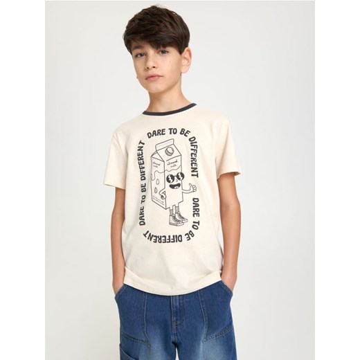 Sinsay - Koszulka z nadrukiem - beżowy ze sklepu Sinsay w kategorii T-shirty chłopięce - zdjęcie 167948213