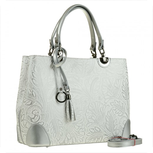 Skórzana torebka shopper kuferek l biała ze srebrnym wzorem ze sklepu melon.pl w kategorii Torby Shopper bag - zdjęcie 167948590