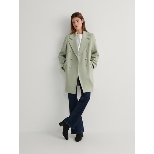 Reserved - Płaszcz z domieszką wełny - jasnozielony ze sklepu Reserved w kategorii Płaszcze damskie - zdjęcie 167948862