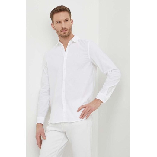 Sisley koszula bawełniana męska kolor biały slim z kołnierzykiem klasycznym ze sklepu ANSWEAR.com w kategorii Koszule męskie - zdjęcie 167953442