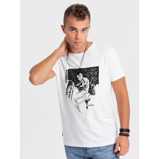 Koszulka męska bawełniana z nadrukiem - biała V1 OM-TSPT-0159 ze sklepu ombre w kategorii T-shirty męskie - zdjęcie 167954881