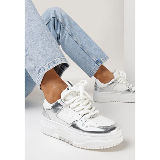 Biało-Srebrne Sneakersy na Platformie z Szerokimi Sznurówkami Ferinal ze sklepu born2be.pl w kategorii Buty sportowe damskie - zdjęcie 167956700