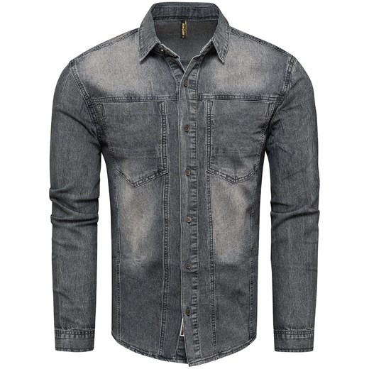 Męska koszula jeansowa grafit Recea ze sklepu Recea.pl w kategorii Koszule męskie - zdjęcie 167962524