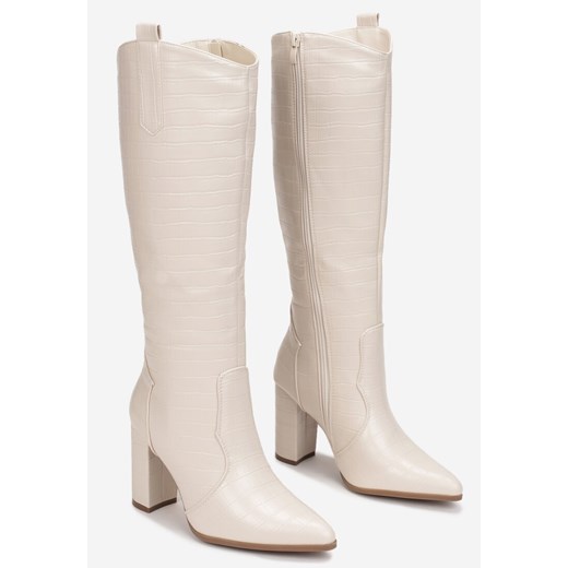 Beżowe Kozaki na Słupku w Krokodyli Wzór Rereya Renee 41 renee.pl okazyjna cena