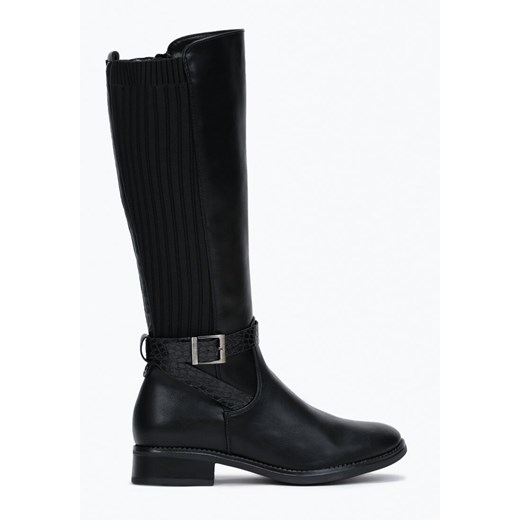 Czarne Kozaki z Elastyczną Cholewką z Tyłu i Sprzączką Merme Renee 41 okazyjna cena renee.pl