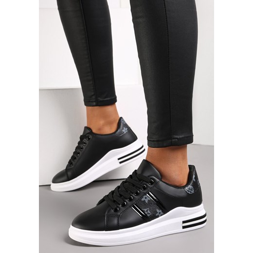 Czarne Sneakersy na Grubej Podeszwie z Metaliczną Wstawką Eisoco Renee 38 okazyjna cena renee.pl