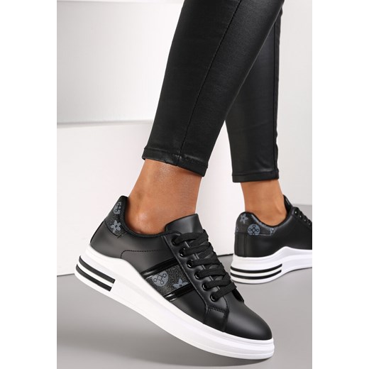 Czarne Sneakersy na Grubej Podeszwie z Metaliczną Wstawką Eisoco Renee 36 okazyjna cena renee.pl