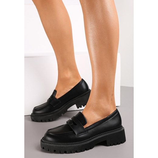 Czarne Mokasyny na Grubej Podeszwie Alinocci Renee 39 okazja renee.pl