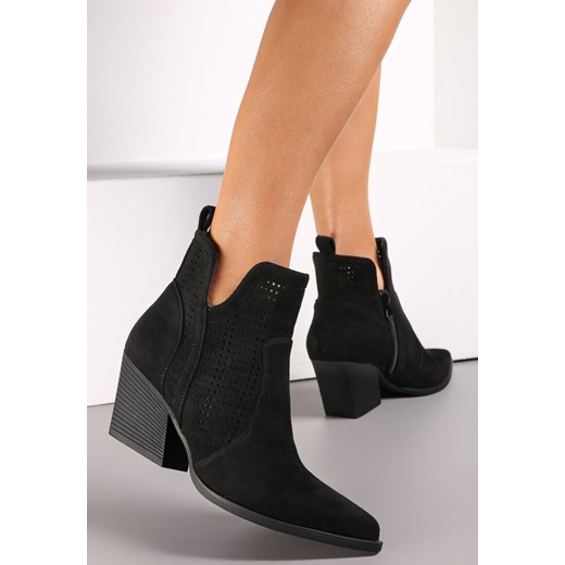 Czarne Botki Kowbojki z Ażurowym Zdobieniem Mepini Renee 41 renee.pl promocyjna cena