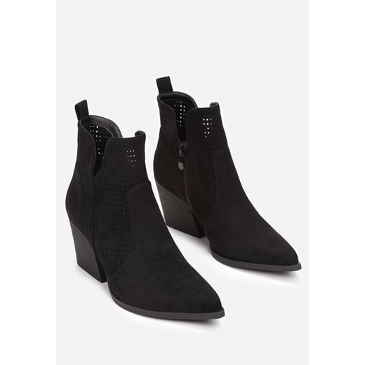 Czarne Botki Kowbojki z Ażurowym Zdobieniem Mepini Renee 37 okazja renee.pl