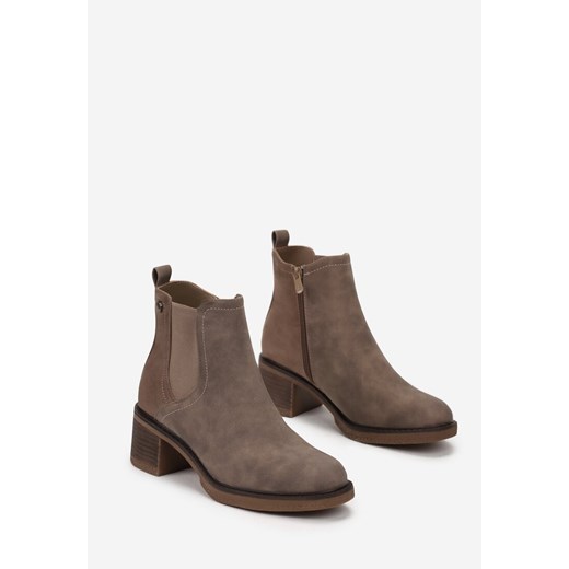 Ciemnobeżowe Botki na Słupku z Ekozamszu Otielo Renee 40 okazja renee.pl