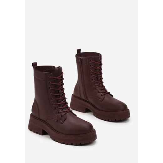 Bordowe Sznurowane Botki na Grubej Podeszwie Attira Renee 38 promocyjna cena renee.pl