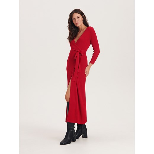 Reserved - Kopertowa sukienka z dzianiny - czerwony ze sklepu Reserved w kategorii Sukienki ciążowe - zdjęcie 168078330
