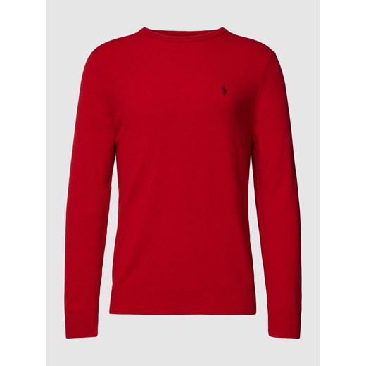 Sweter z dzianiny z wełny z wyhaftowanym logo ze sklepu Peek&Cloppenburg  w kategorii Swetry męskie - zdjęcie 168093171