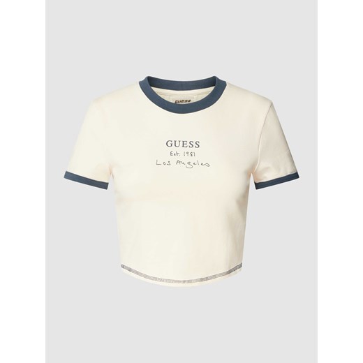 T-shirt krótki z nadrukiem z napisem model ‘SIGNATURE CROP TEE’ ze sklepu Peek&Cloppenburg  w kategorii Bluzki damskie - zdjęcie 168110210