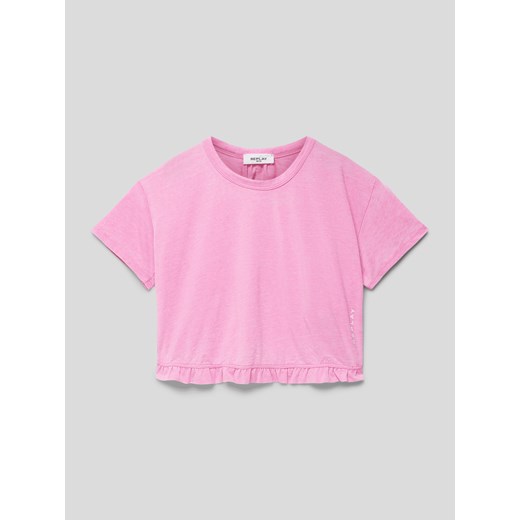 T-shirt krótki z okrągłym,prążkowanym dekoltem ze sklepu Peek&Cloppenburg  w kategorii Bluzki dziewczęce - zdjęcie 168115064