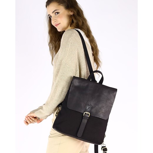 Plecak damski miejski A4 skóra + materiał - MARCO MAZZINI czarny ze sklepu Verostilo w kategorii Plecaki - zdjęcie 168118924