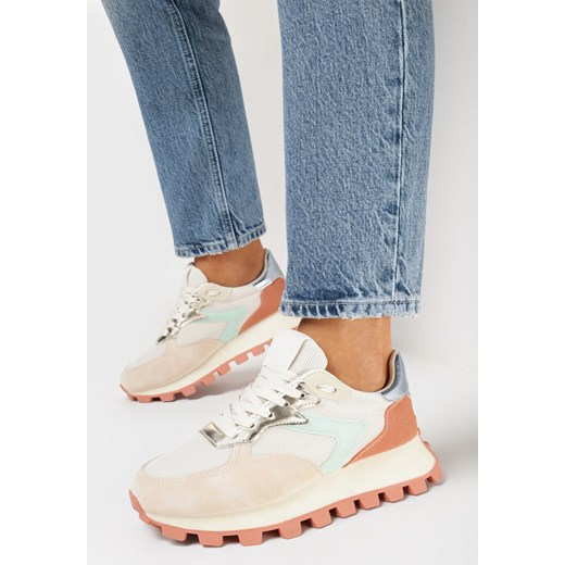 Pomarańczowe Sneakersy na Grubej Podeszwie z Metalicznym Wstawkami i Przeszyciami Vinale ze sklepu born2be.pl w kategorii Buty sportowe damskie - zdjęcie 168119814
