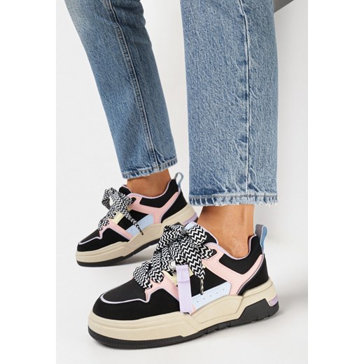 Czarne Sneakersy na Grubej Podeszwie z Ekoskóry ze Sznurowaniem Rositi ze sklepu born2be.pl w kategorii Buty sportowe damskie - zdjęcie 168119870