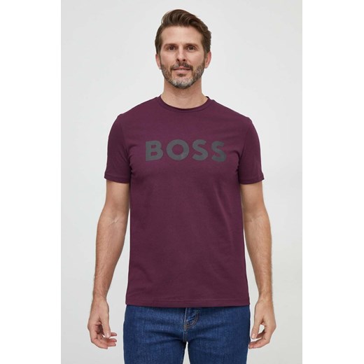 BOSS t-shirt bawełniany BOSS CASUAL kolor fioletowy z nadrukiem 50481923 ze sklepu ANSWEAR.com w kategorii T-shirty męskie - zdjęcie 168120634