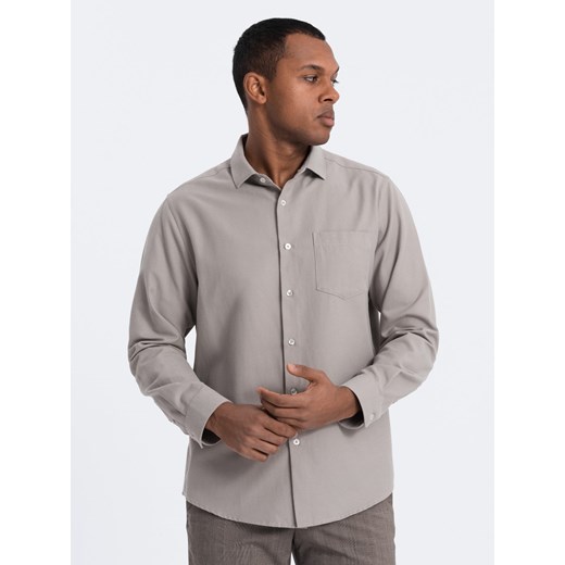 Koszula męska z kieszenią REGULAR FIT - szara V1 OM-SHCS-0148 ze sklepu ombre w kategorii Koszule męskie - zdjęcie 168127304