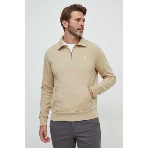 Polo Ralph Lauren bluza bawełniana męska kolor beżowy gładka ze sklepu ANSWEAR.com w kategorii Bluzy męskie - zdjęcie 168131591
