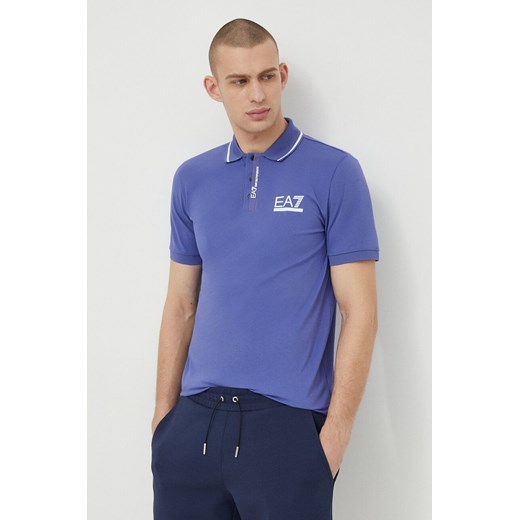 EA7 Emporio Armani polo męski kolor niebieski z nadrukiem ze sklepu ANSWEAR.com w kategorii T-shirty męskie - zdjęcie 168131922