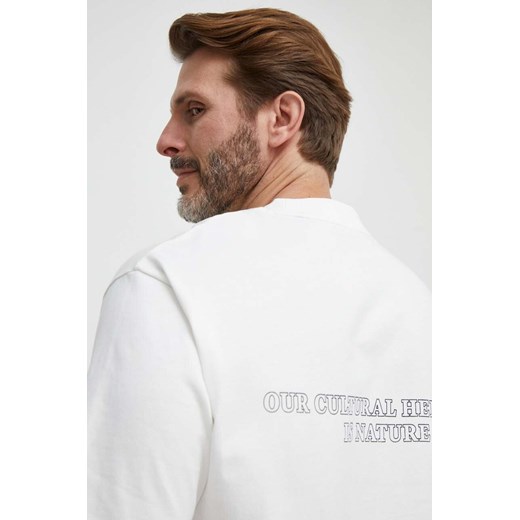 Marc O&apos;Polo t-shirt bawełniany męski kolor beżowy z aplikacją 421208351038 ze sklepu ANSWEAR.com w kategorii T-shirty męskie - zdjęcie 168132681