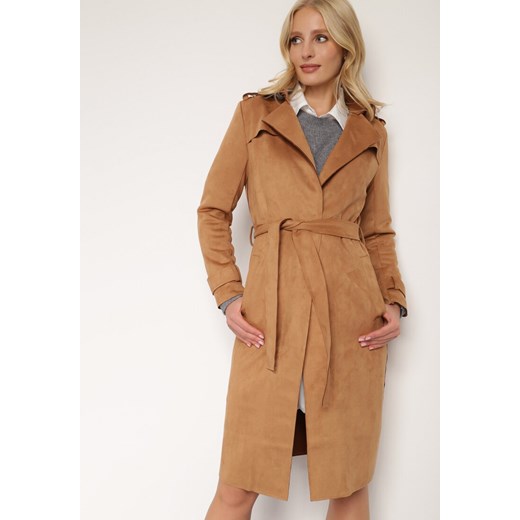 Beżowy Płaszcz Usinlenne ze sklepu Renee odzież w kategorii Płaszcze damskie - zdjęcie 168146100