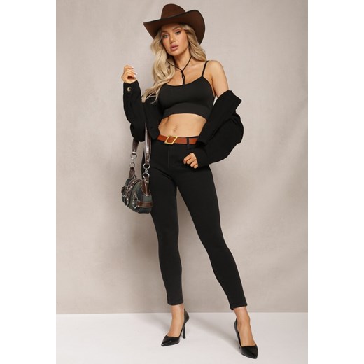 Czarne Jeansy Skinny z Paskiem ze Sprzączką w Komplecie Anitre Renee S okazja Renee odzież