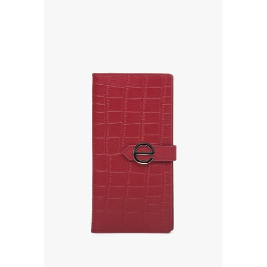 Estro: Duży czerwony portfel damski z tłoczonej skóry naturalnej ze złotymi detalami ze sklepu Estro w kategorii Portfele damskie - zdjęcie 168165250