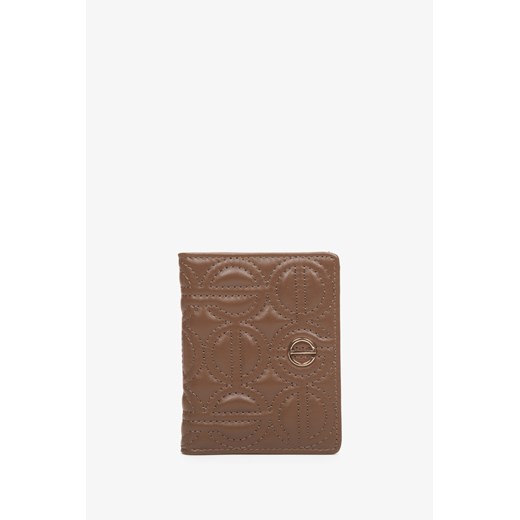 Estro: Mały skórzany portfel damski w kolorze ciemnobrązowym ze złotymi okuciami ze sklepu Estro w kategorii Portfele damskie - zdjęcie 168165304